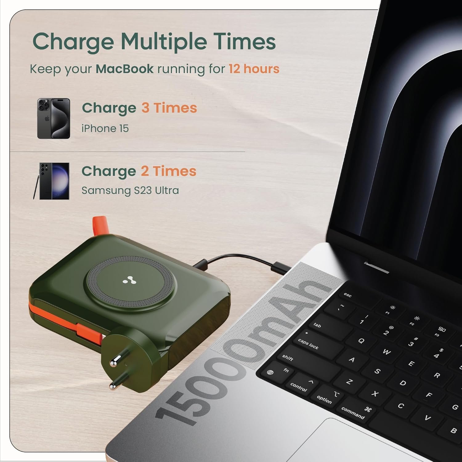Ambrane 4-in-1 Powerbank, Magsafe Wireless, 65W Fast Charging 15000mAh - Image 5