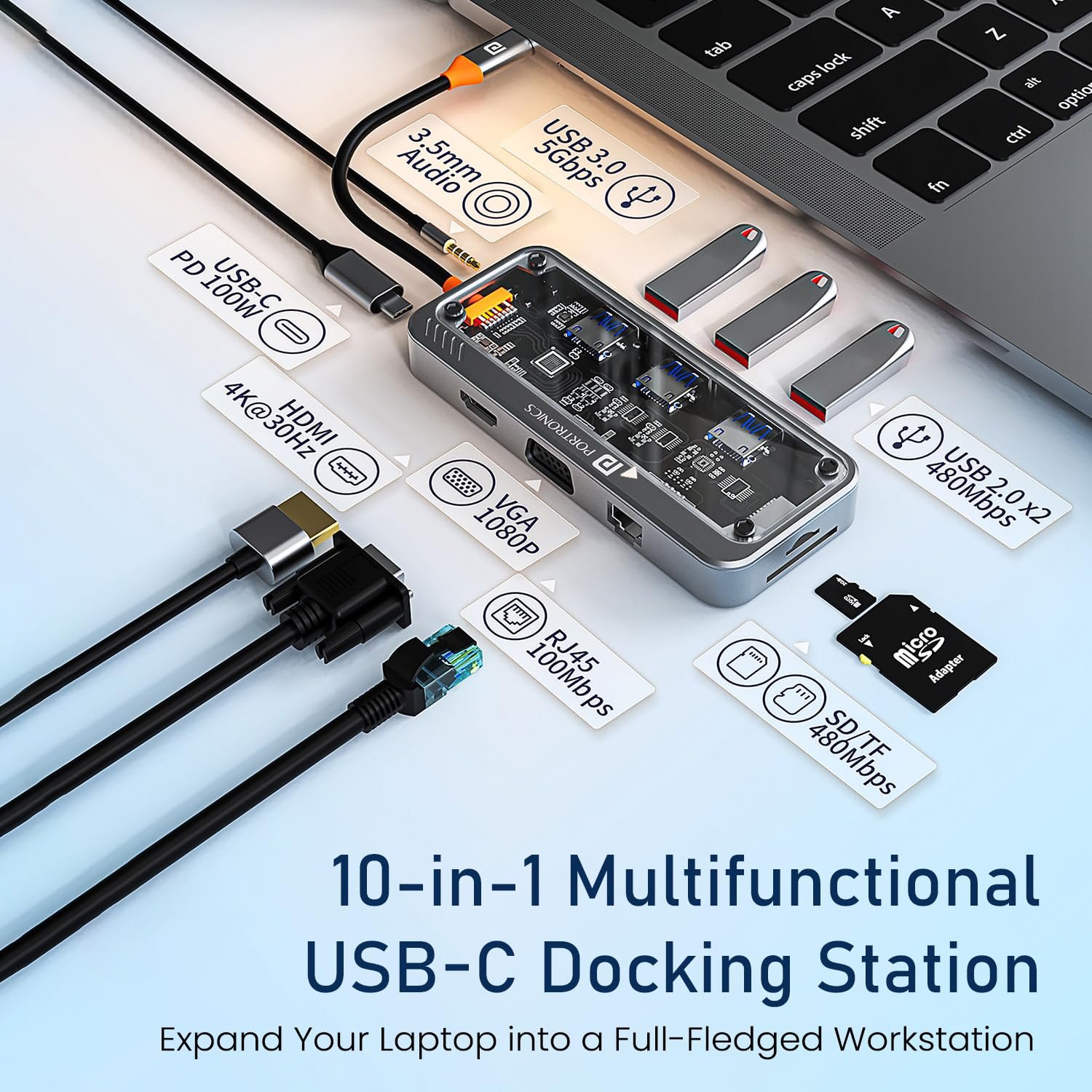 Portronics MPort View Three 10-in-1 USB-C Docking Station, 100 W PD Charging, 4K - Image 7
